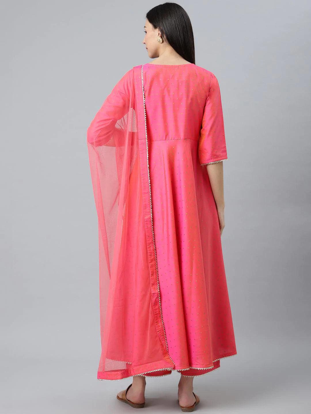Pink Self Design Chanderi Silk Suit Set - ShopLibas