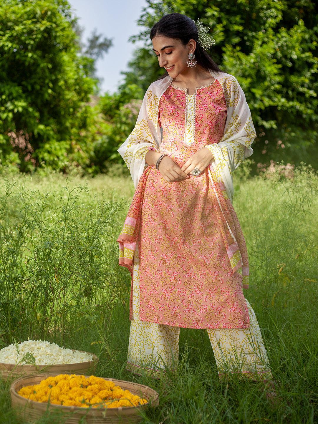 Pink Printed Cotton Suit Set - ShopLibas