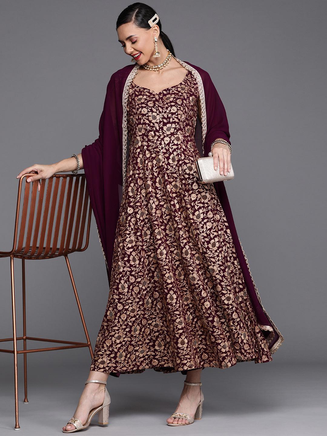 Purple Embroidered Georgette Suit Set - ShopLibas