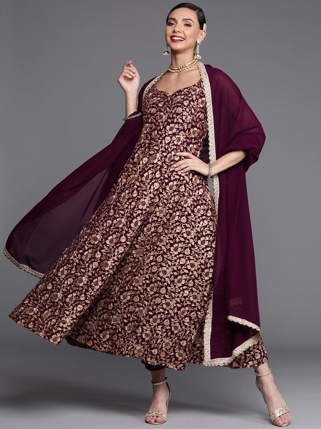 Purple Embroidered Georgette Suit Set - ShopLibas