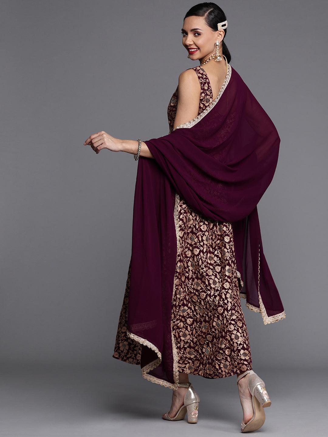 Purple Embroidered Georgette Suit Set - ShopLibas