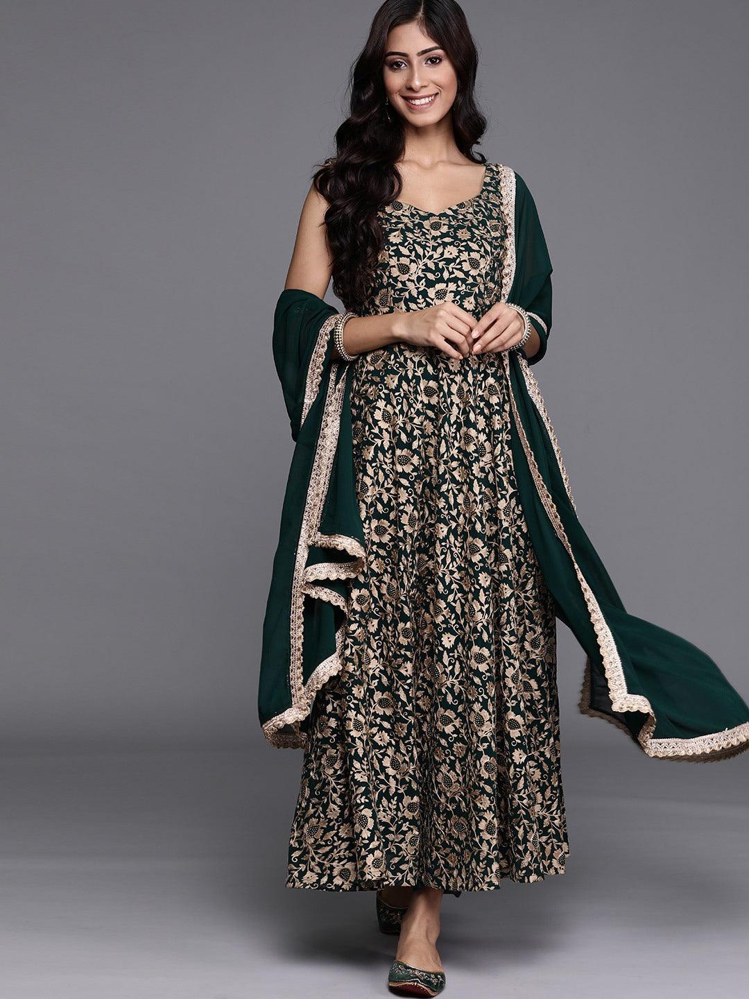 Green Embroidered Georgette Suit Set - ShopLibas