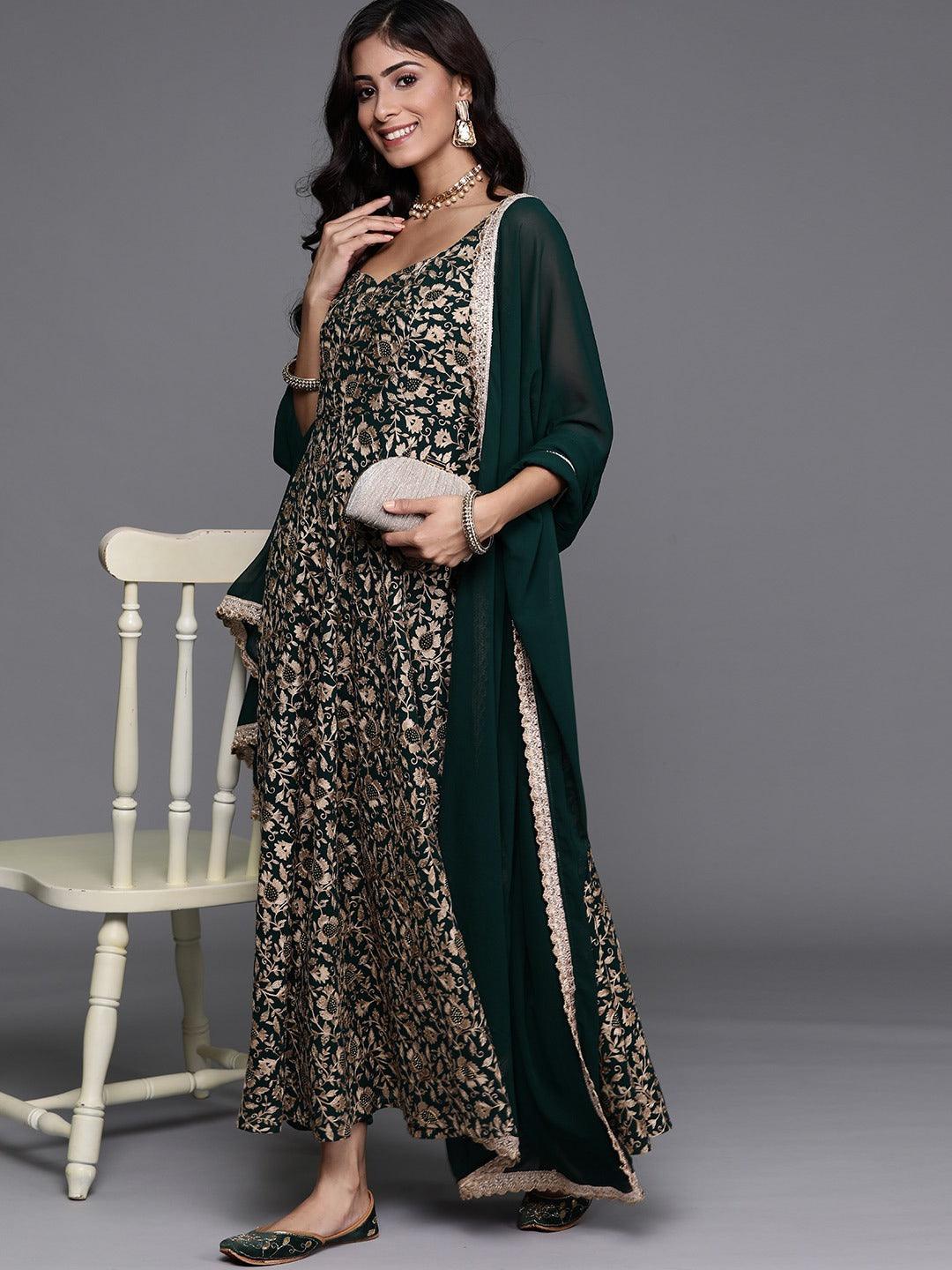 Green Embroidered Georgette Suit Set - ShopLibas