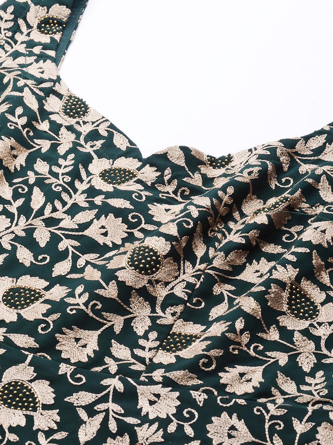Green Embroidered Georgette Suit Set - ShopLibas