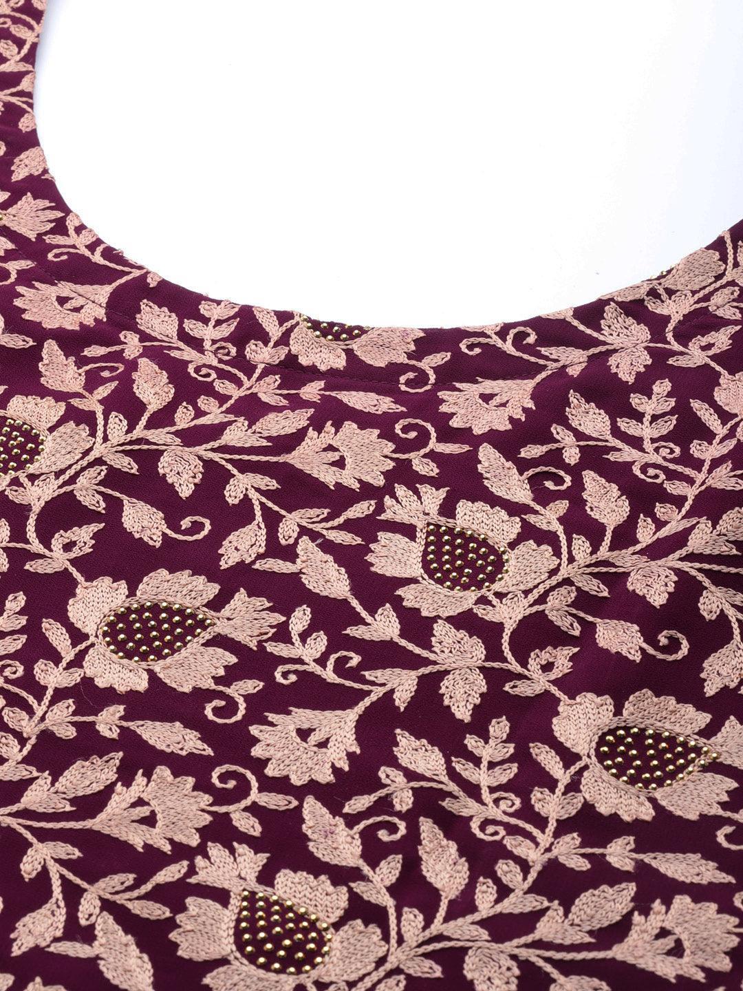 Purple Embroidered Georgette Suit Set - ShopLibas