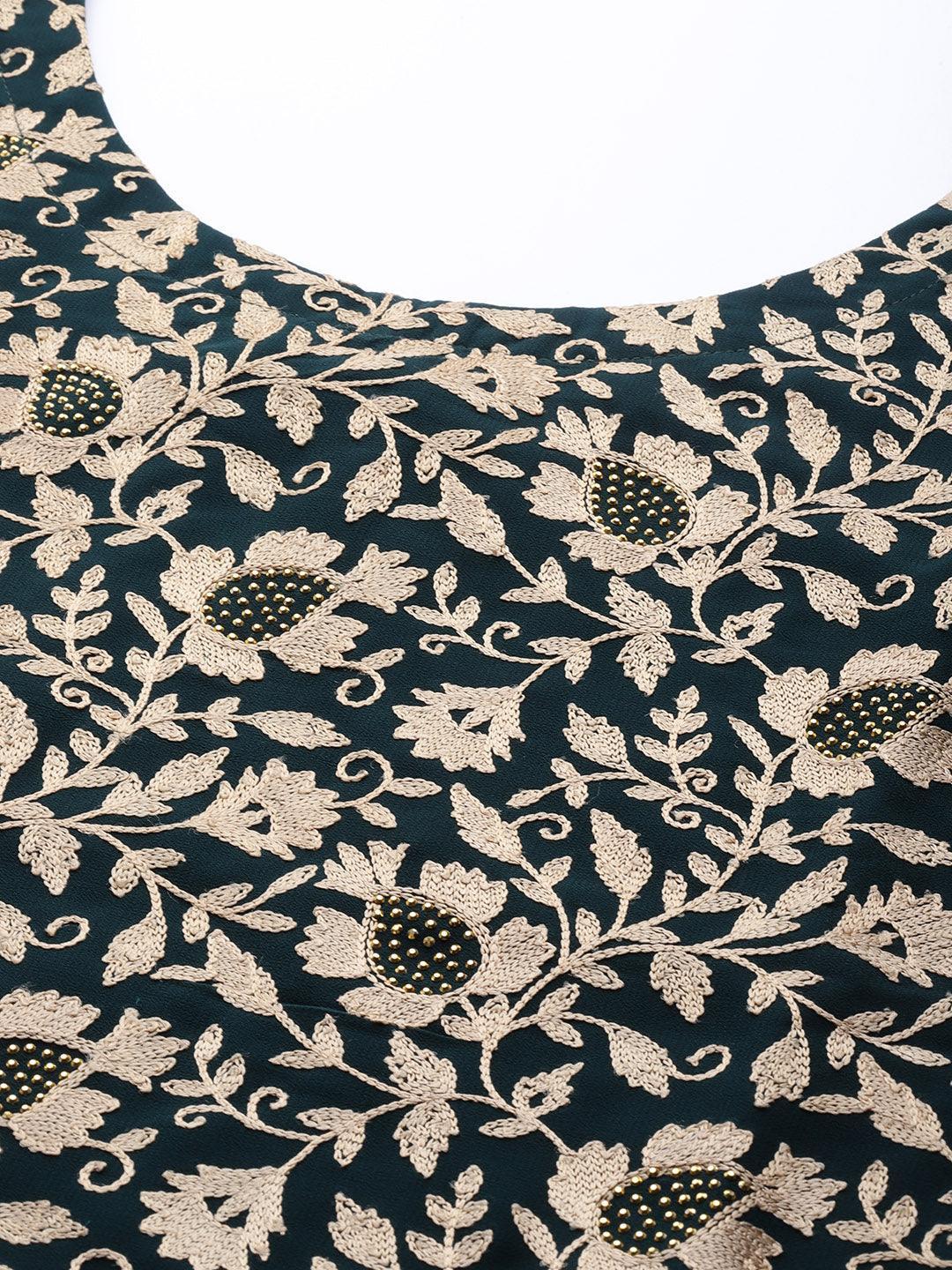 Green Embroidered Georgette Suit Set - ShopLibas