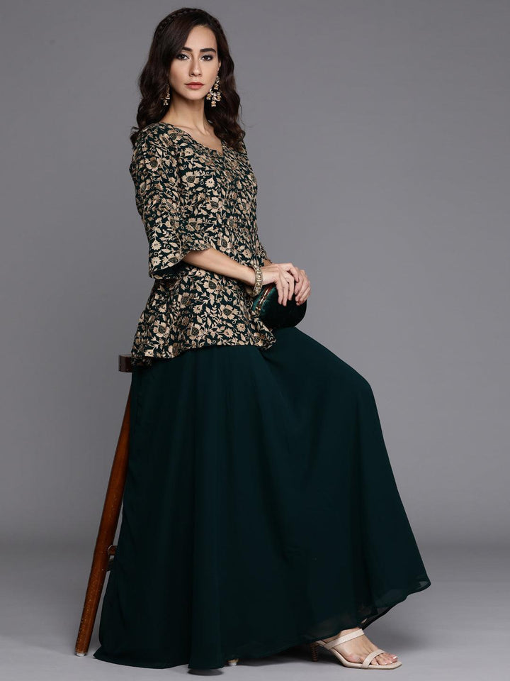 Green Embroidered Georgette Kurta Set