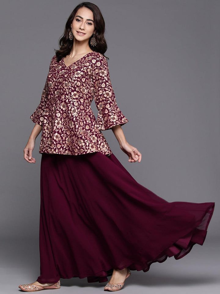 Purple Embroidered Georgette Kurta Set
