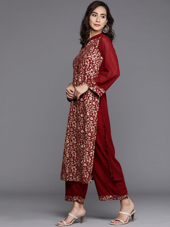Maroon Embroidered Georgette Suit Set