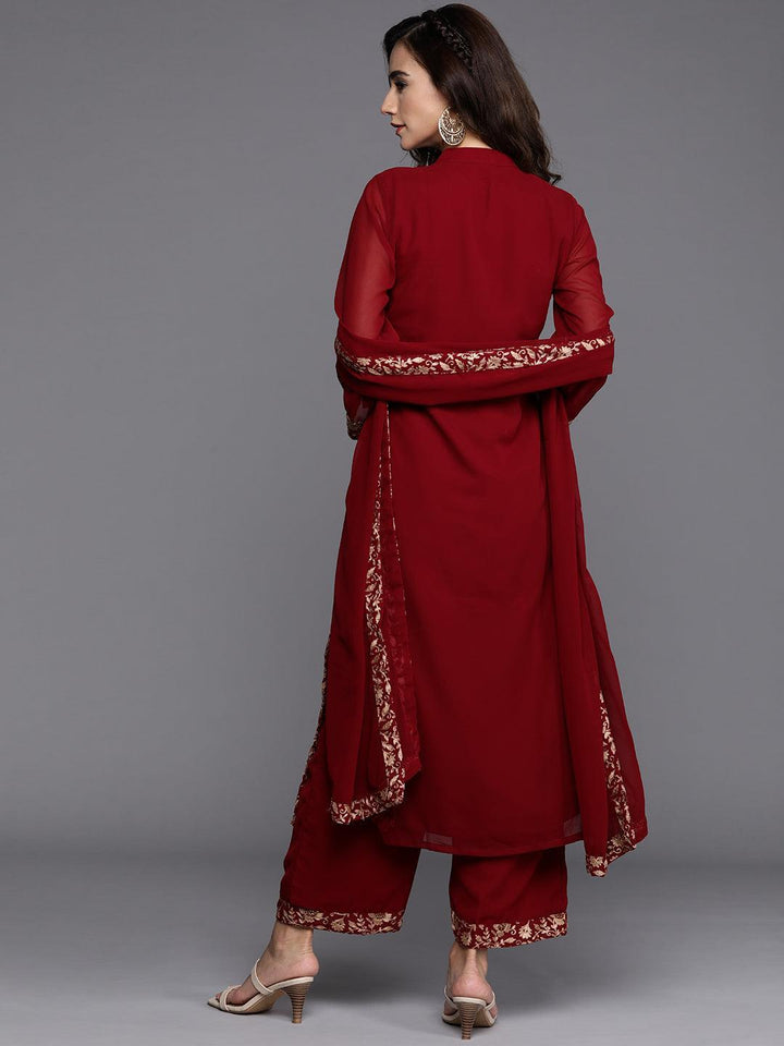 Maroon Embroidered Georgette Suit Set