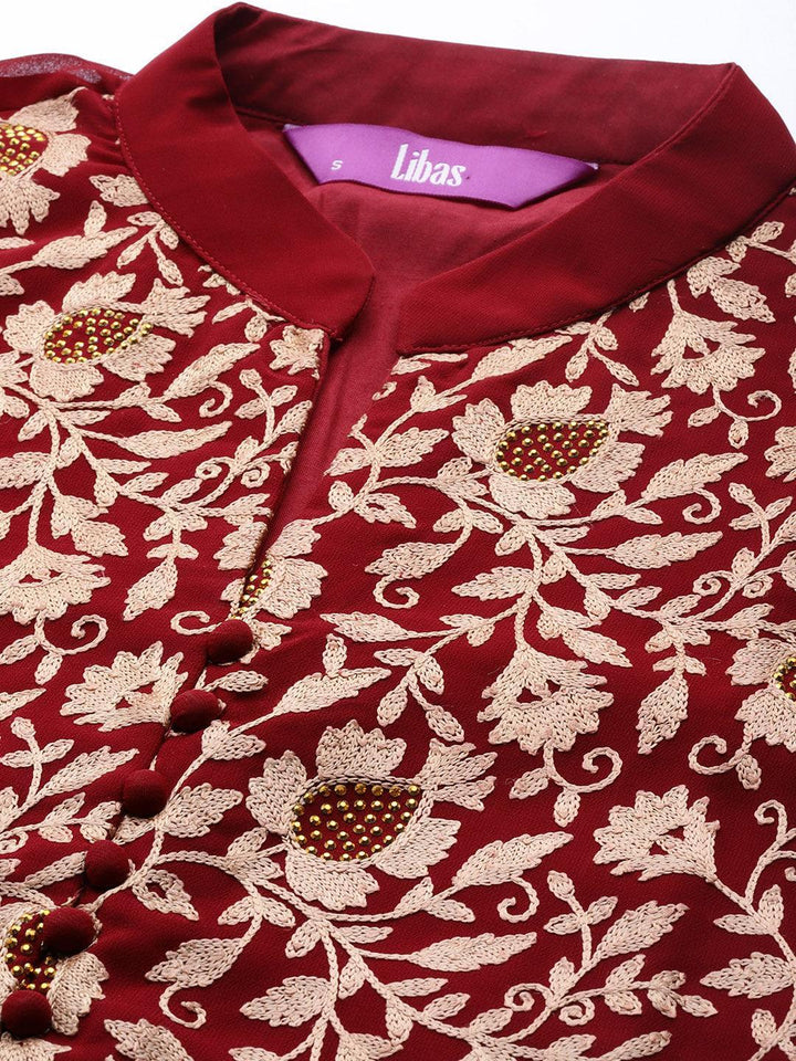 Maroon Embroidered Georgette Suit Set