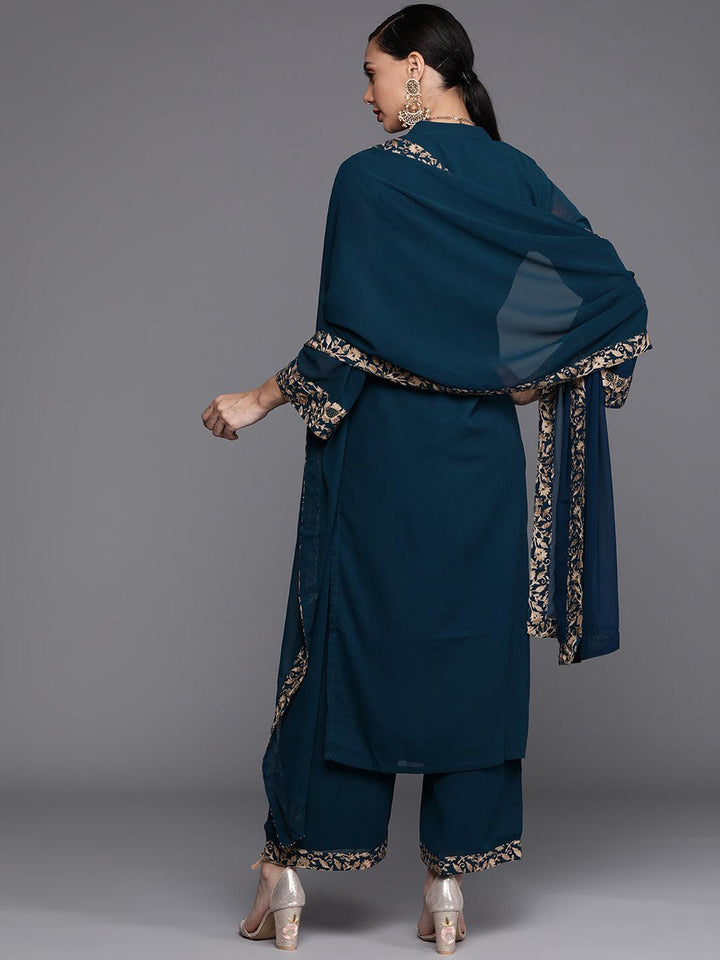 Teal Embroidered Georgette Suit Set