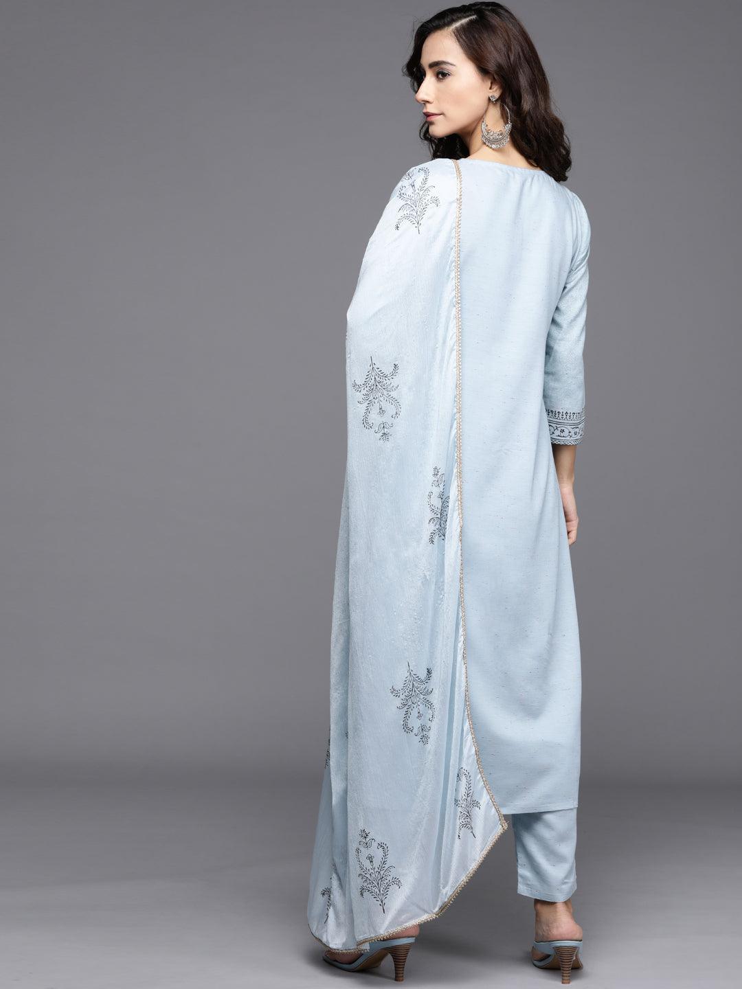 Blue Printed Viscose Rayon Suit Set - ShopLibas