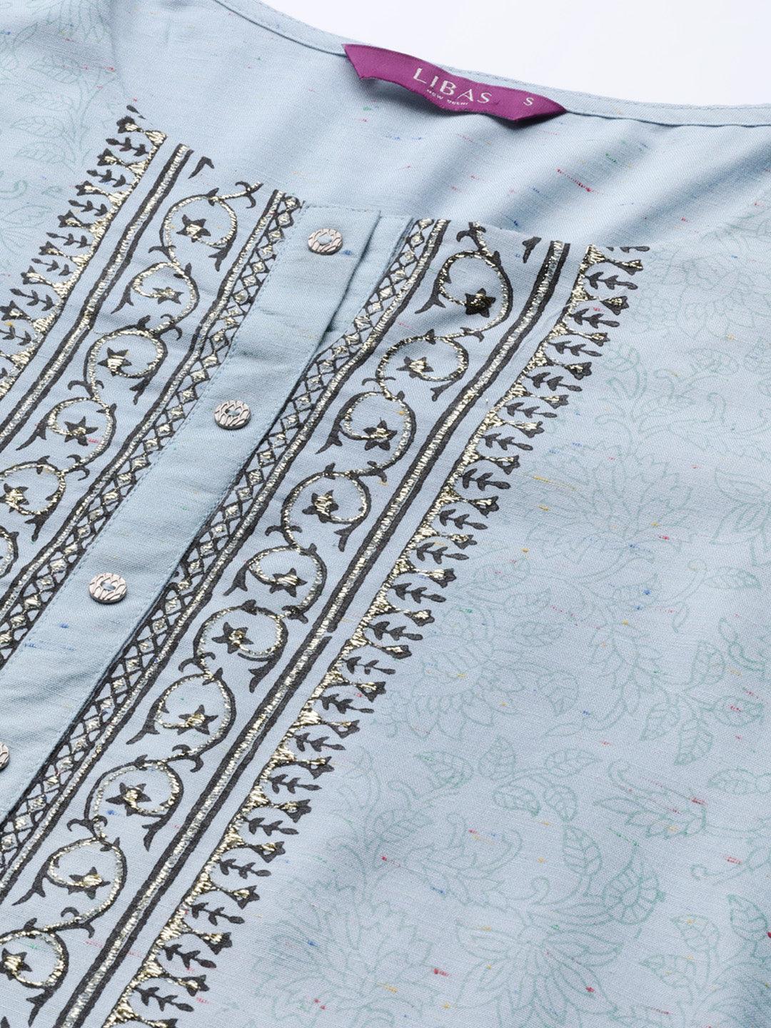 Blue Printed Viscose Rayon Suit Set - ShopLibas