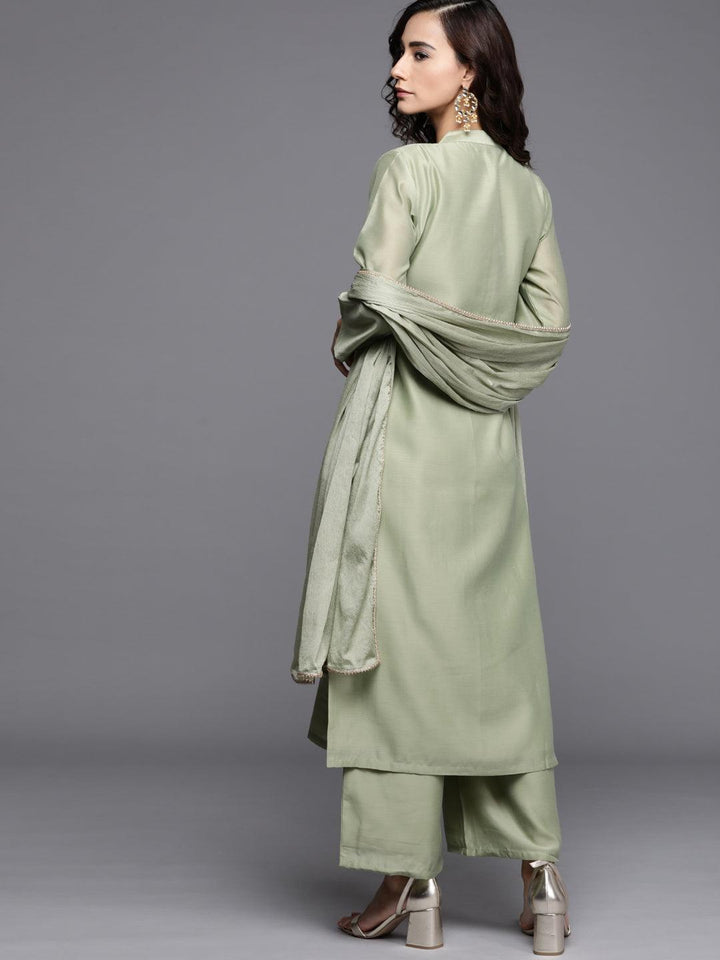 Green Embroidered Chanderi Silk Suit Set