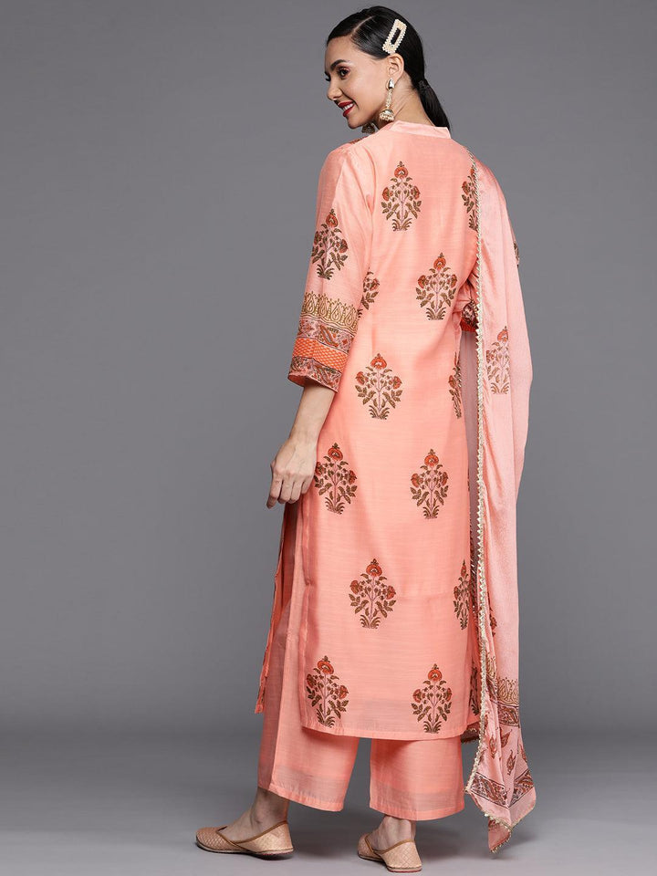 Peach Printed Chanderi Silk Suit Set