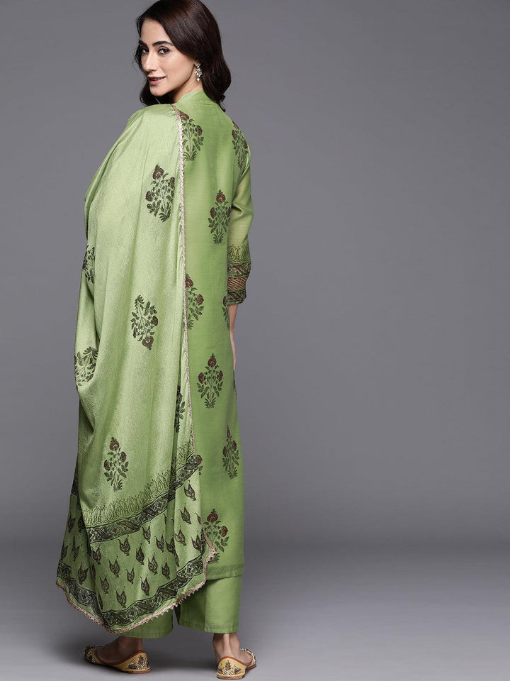 Green Printed Chanderi Silk Suit Set