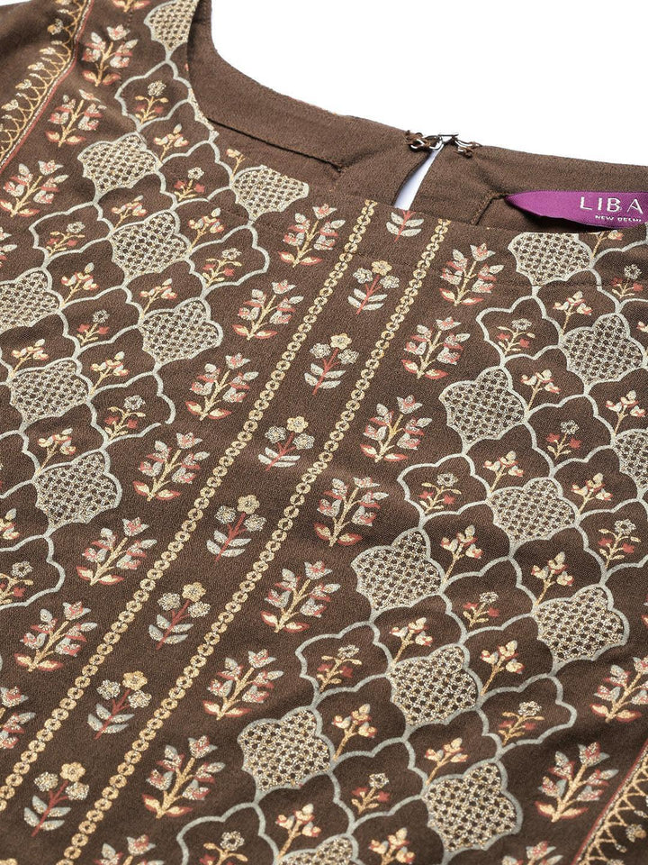 Green Printed Silk Blend Suit Set