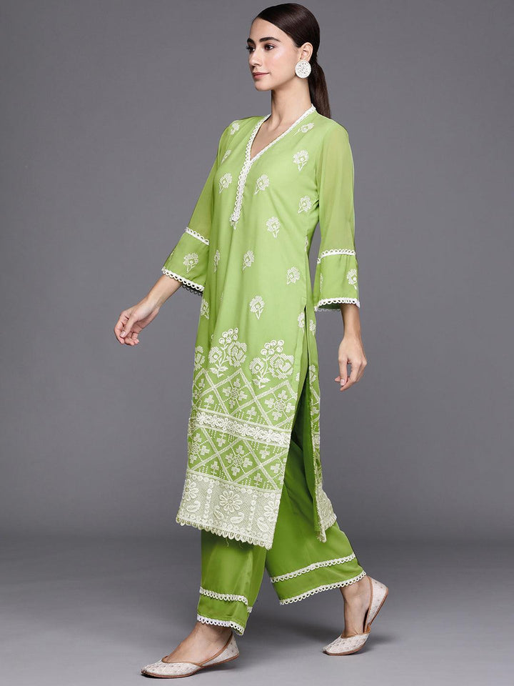 Green Embroidered Georgette Suit Set