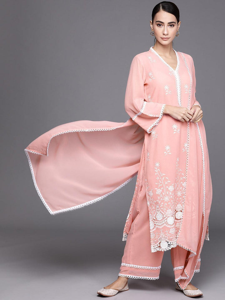 Pink Embroidered Georgette Suit Set