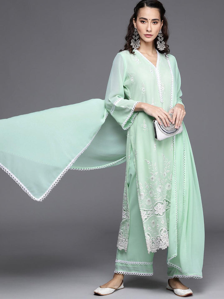 Blue Embroidered Georgette Suit Set