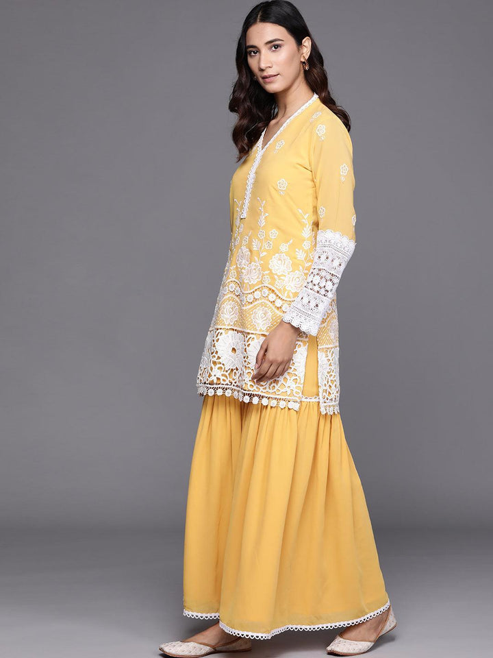 Yellow Embroidered Georgette Suit Set