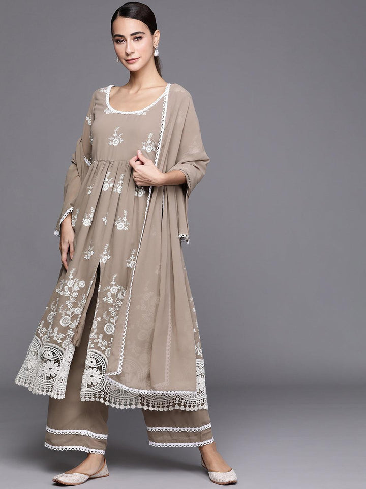Grey Embroidered Georgette Suit Set