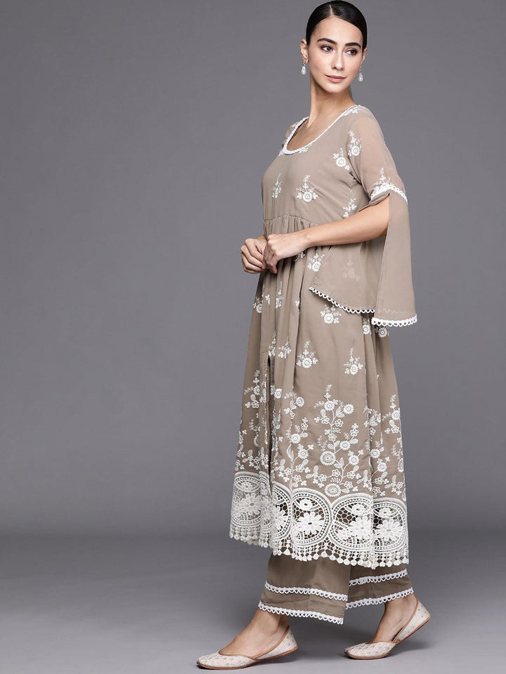Grey Embroidered Georgette Suit Set