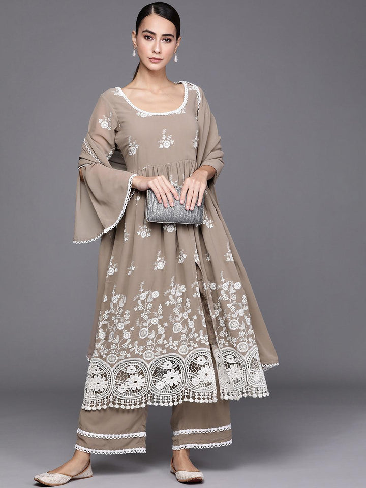 Grey Embroidered Georgette Suit Set
