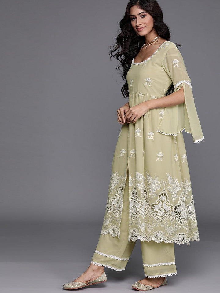 Green Embroidered Georgette Suit Set