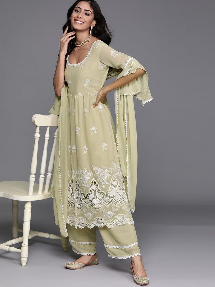 Green Embroidered Georgette Suit Set