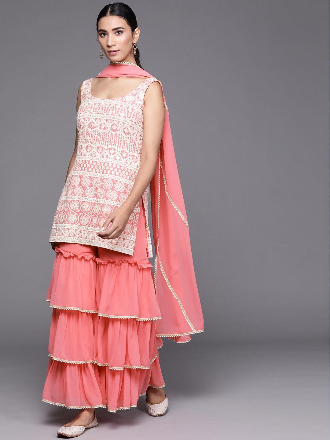 Pink Embroidered Georgette Suit Set - ShopLibas