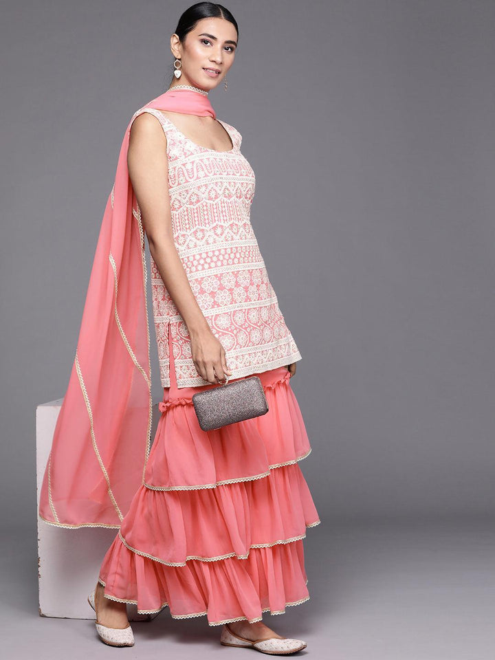 Pink Embroidered Georgette Suit Set