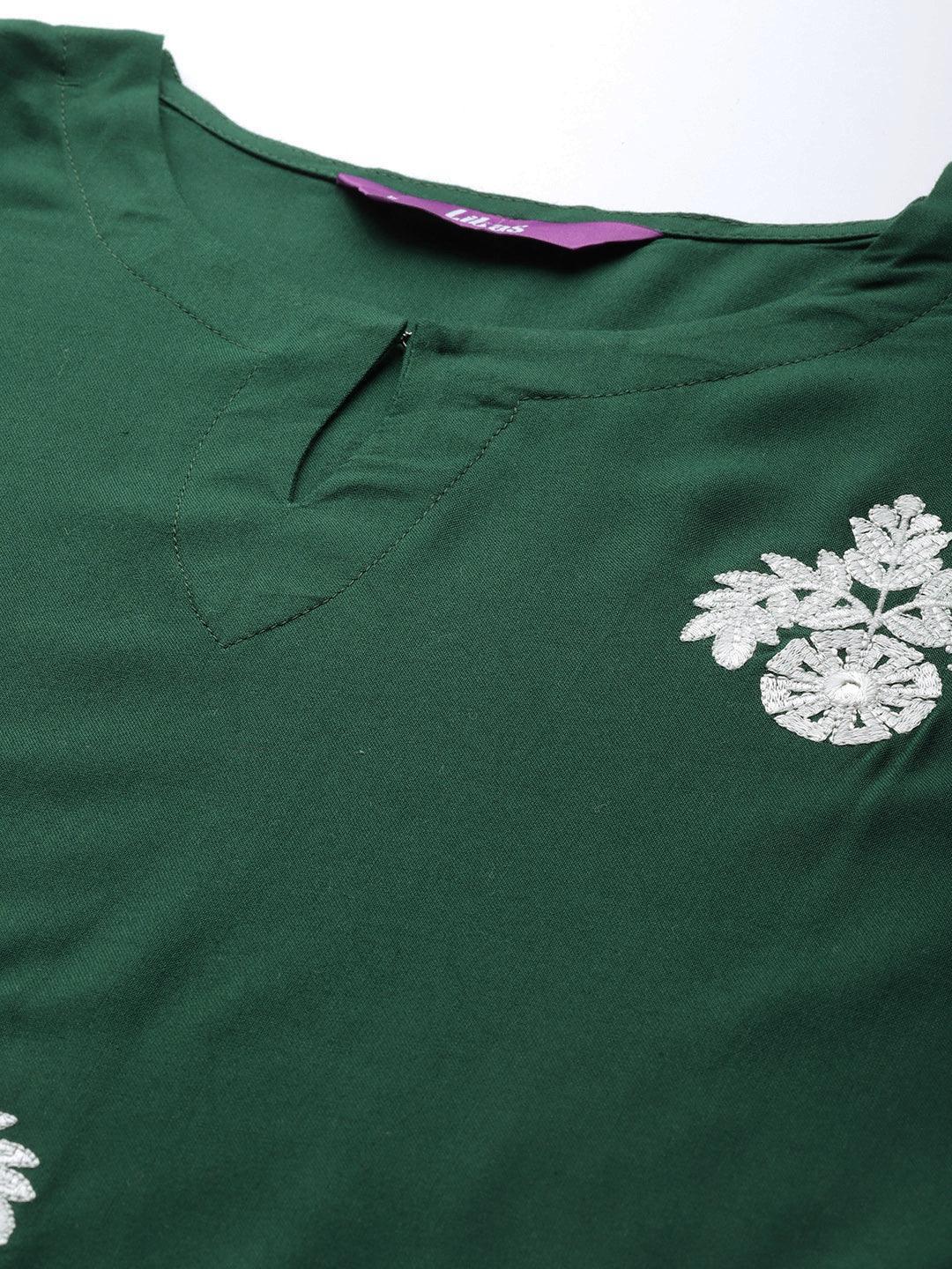 Green Embroidered Rayon Suit Set - ShopLibas