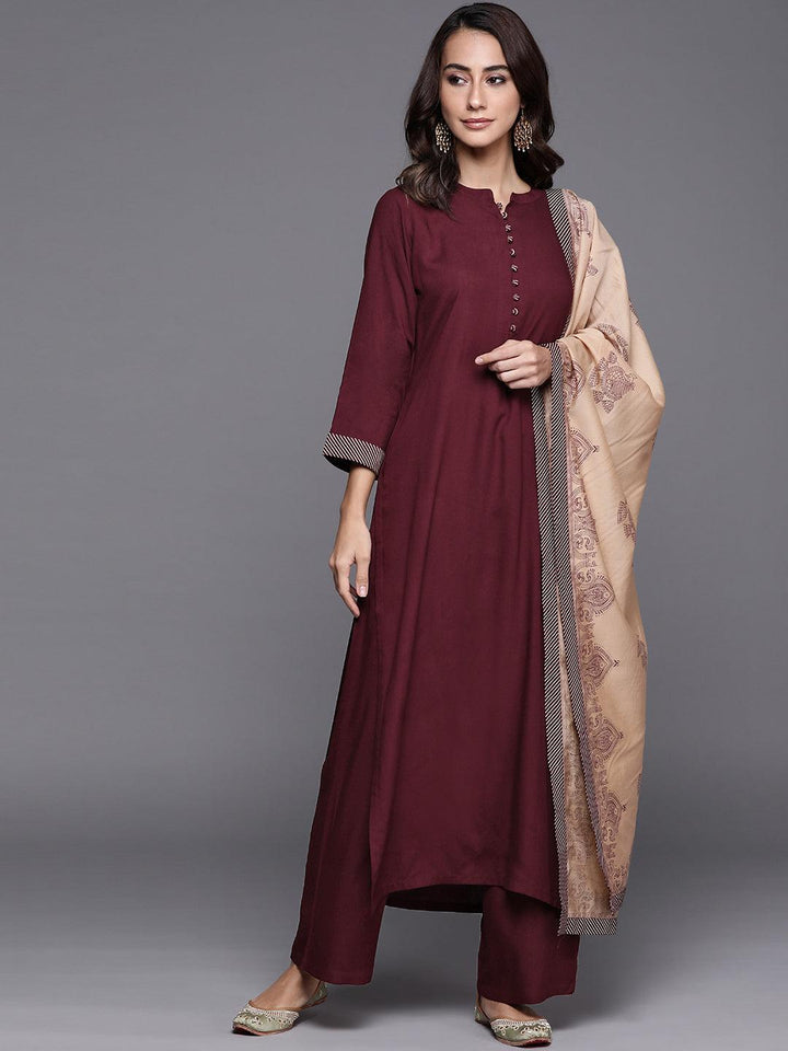 Maroon Solid Viscose Rayon Suit Set