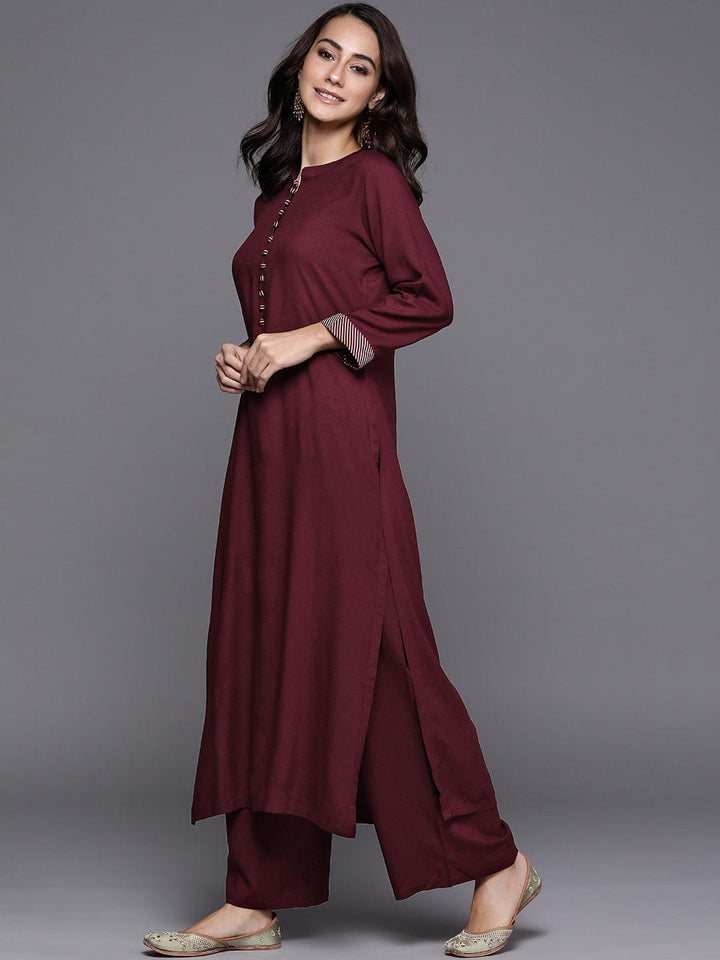 Maroon Solid Viscose Rayon Suit Set