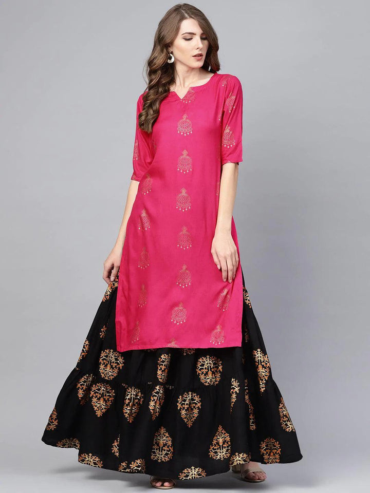 Pink Printed Rayon Kurta Set