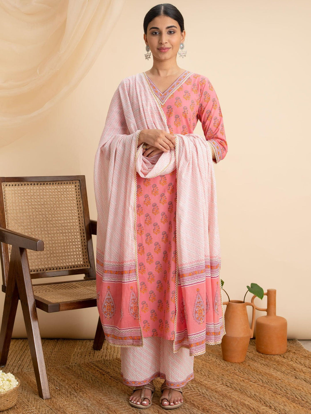Pink Printed Cotton Suit Set - ShopLibas