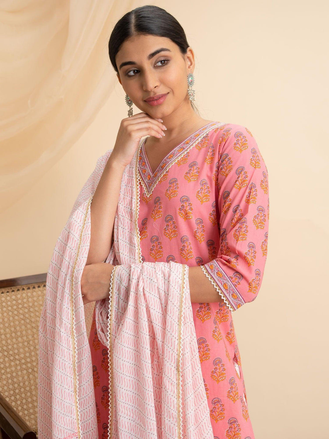 Pink Printed Cotton Suit Set - ShopLibas