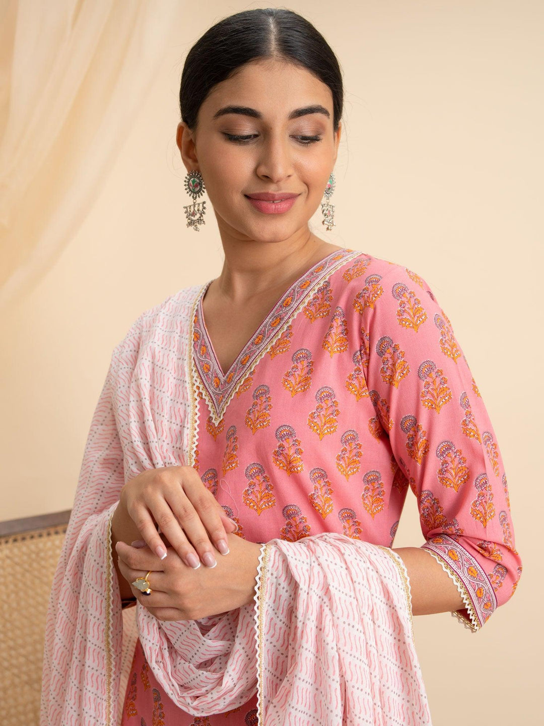 Pink Printed Cotton Suit Set - ShopLibas