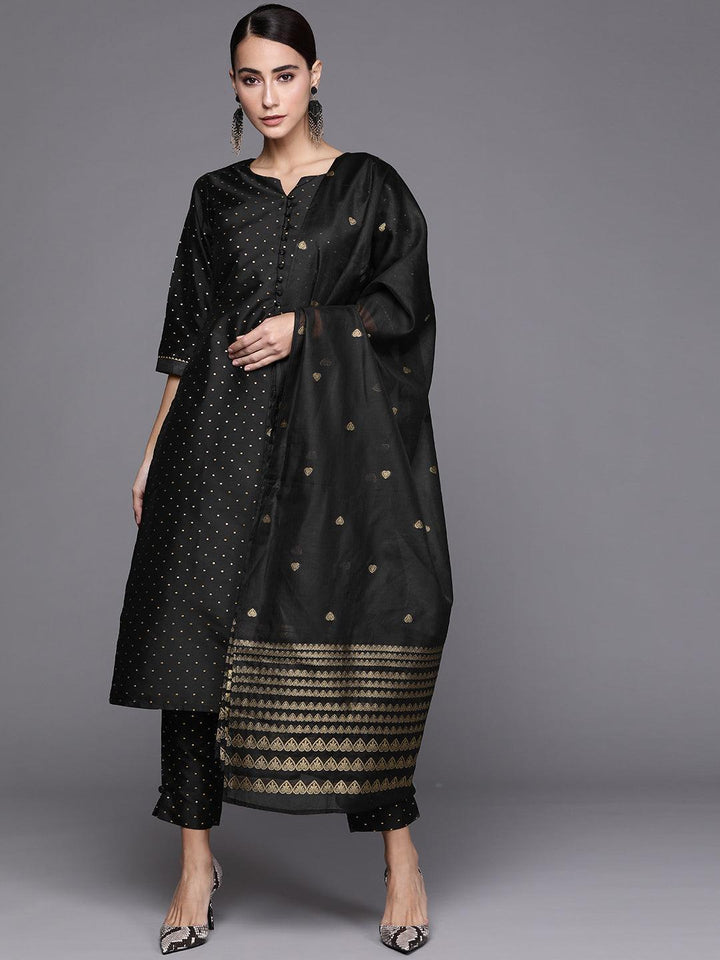 Black Self Design Art Silk Suit Set