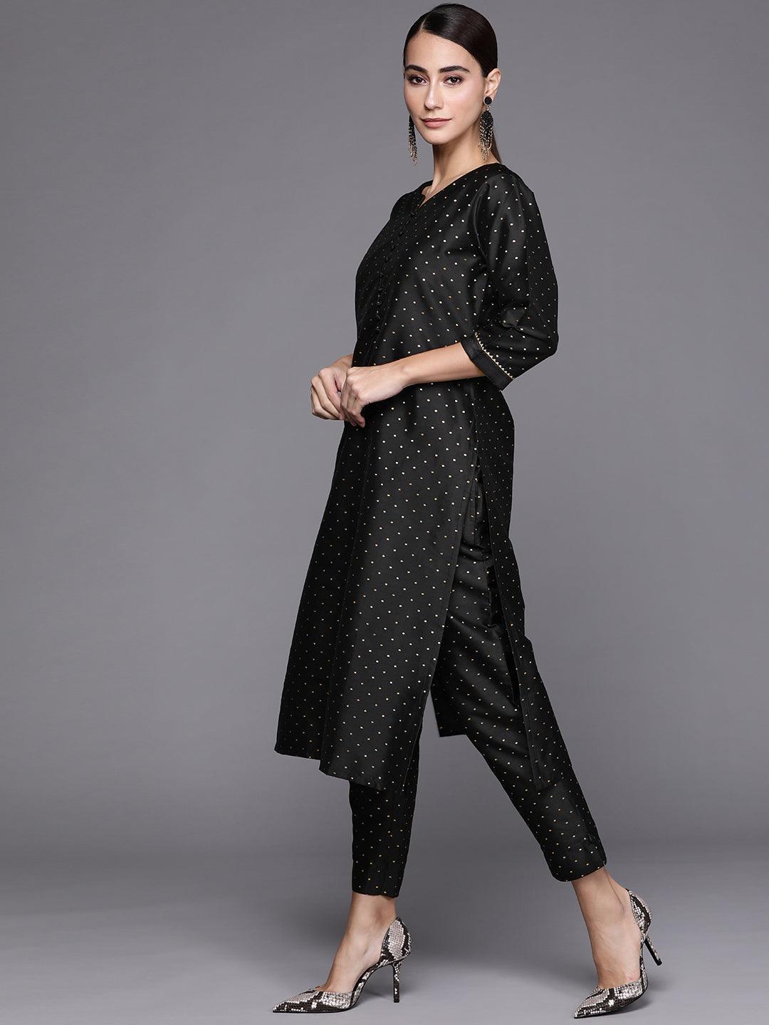 Black Self Design Art Silk Suit Set - ShopLibas