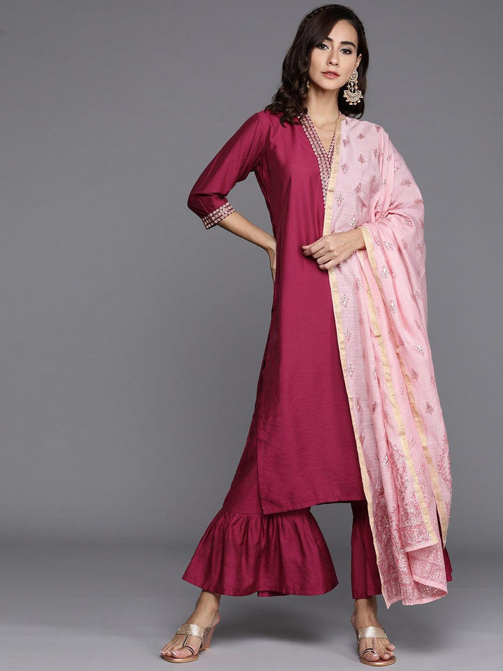 Magenta Solid Chanderi Silk Suit Set