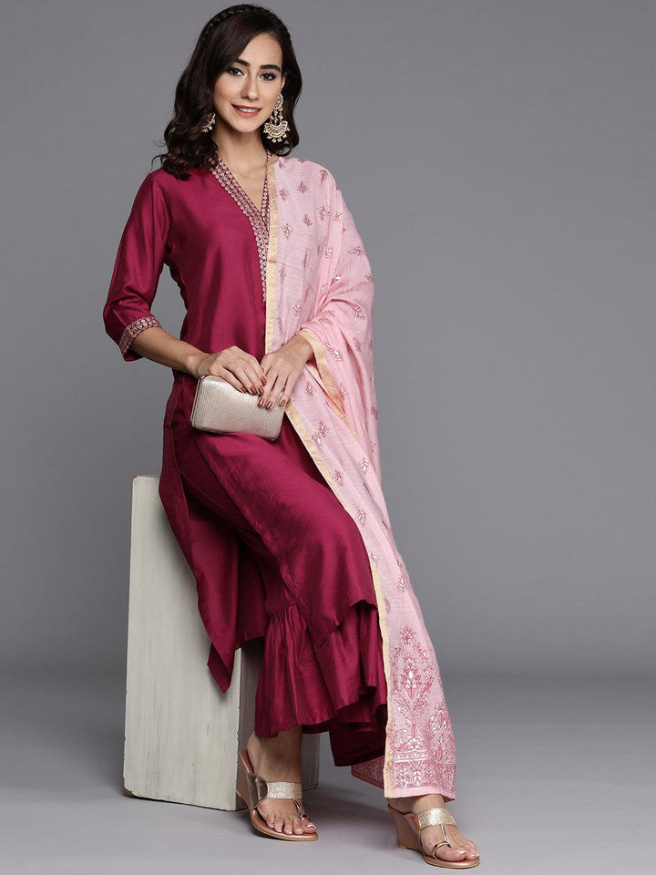 Magenta Solid Chanderi Silk Suit Set