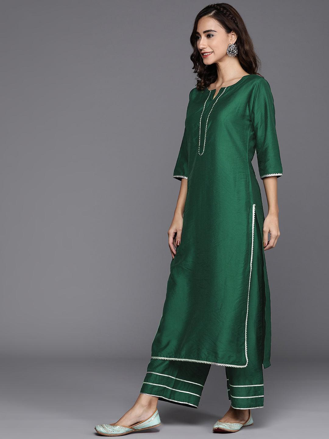 Green Solid Chanderi Silk Suit Set - ShopLibas