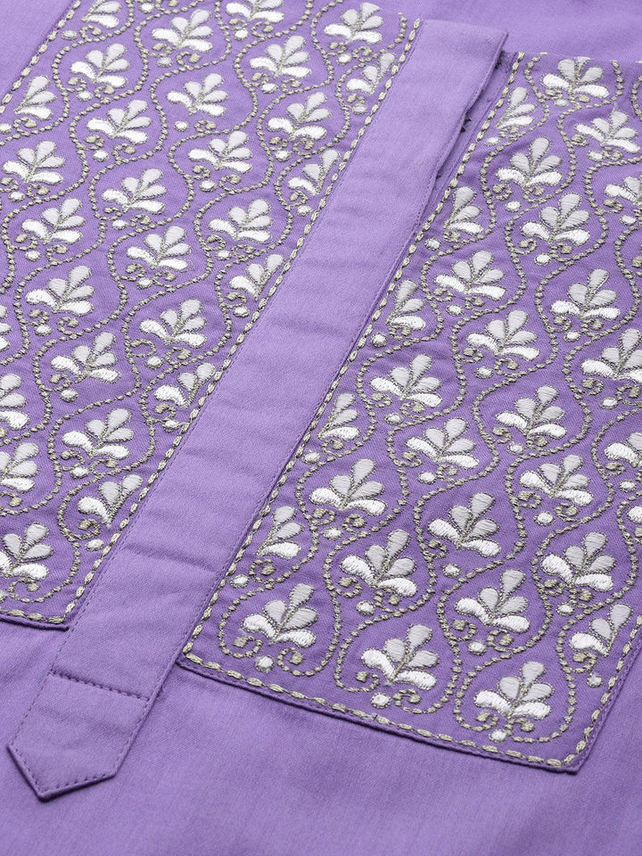 Lavender Embroidered Silk Blend Suit Set
