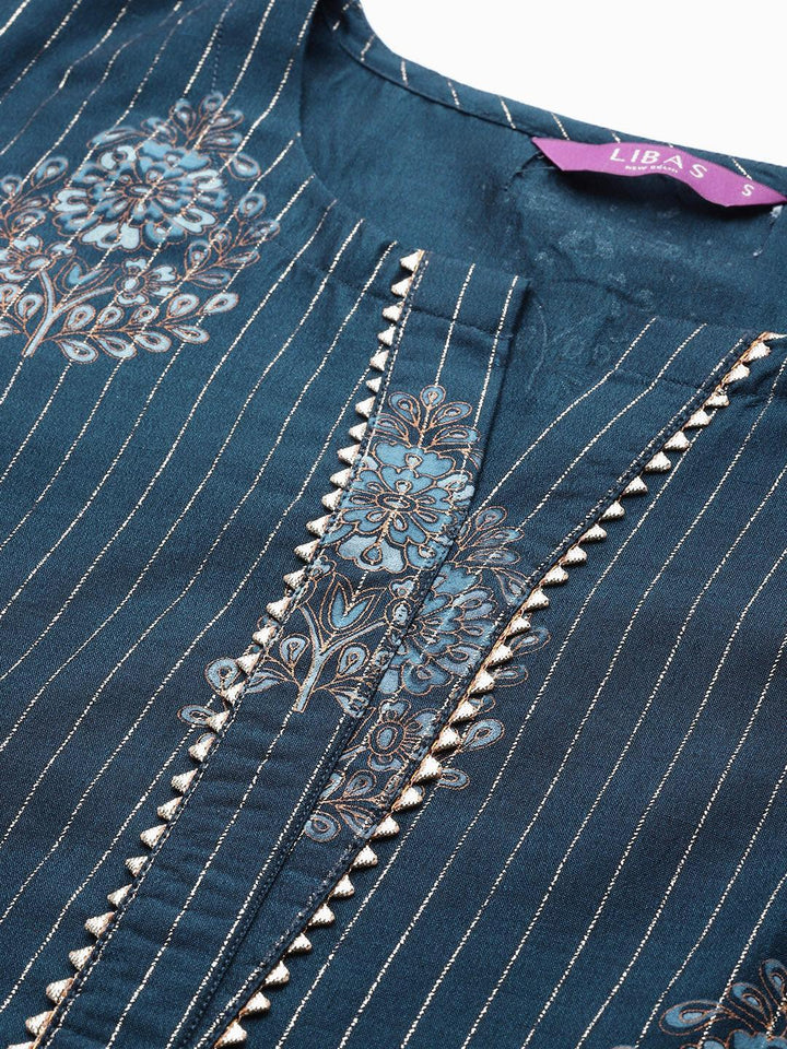 Blue Self Design Silk Blend Suit Set