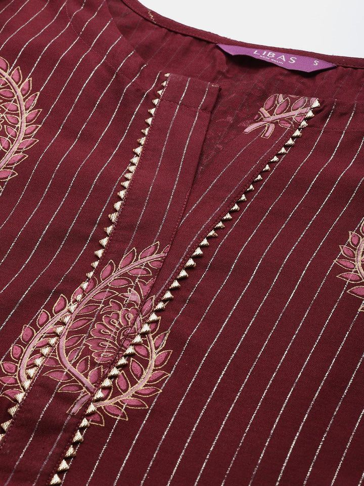 Maroon Self Design Silk Blend Suit Set
