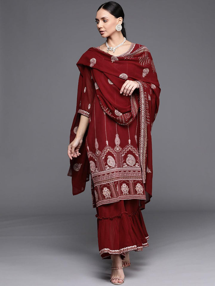 Maroon Printed Georgette Suit Set