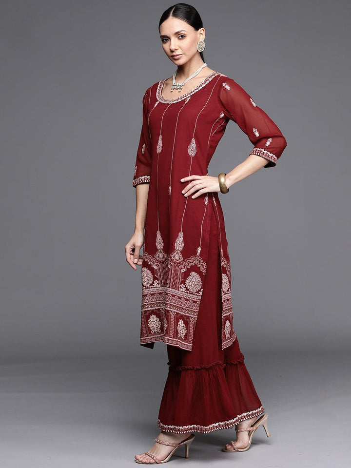 Maroon Printed Georgette Suit Set